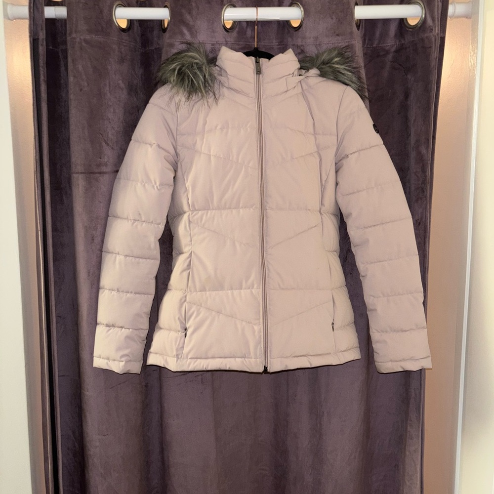 Calvin Klein Blush Puffer Jacket with Faux Fur
